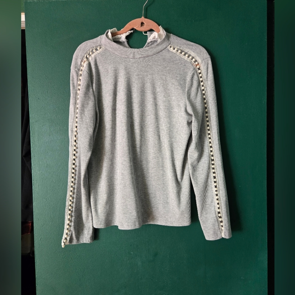 Chic Gray Sweater with Pearl Accents